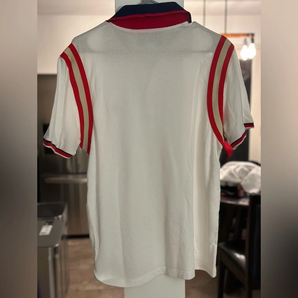 Gucci White Polo with Red Stripes and Navy Collar